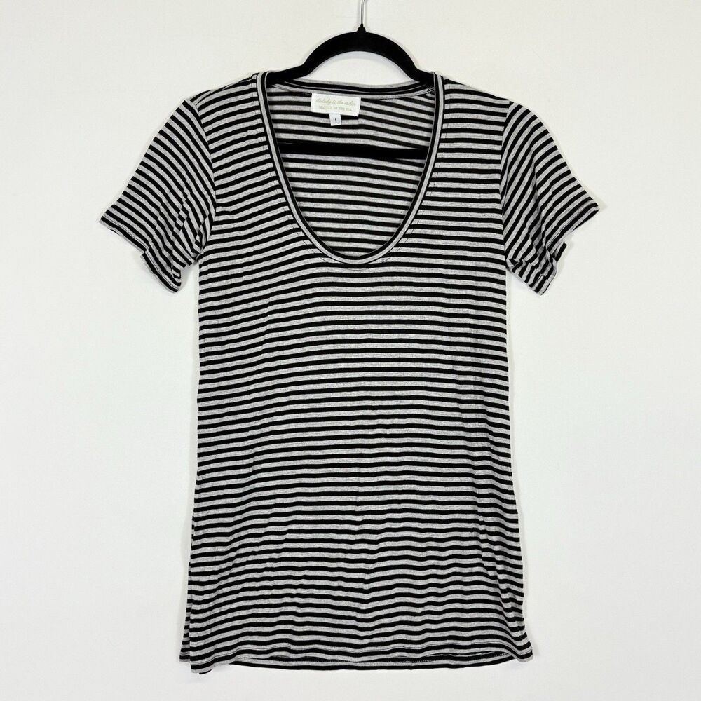 The Lady & The Sailor‎ T-Shirt Top 1 Small Grey Black Stripe Nautical Old Money
